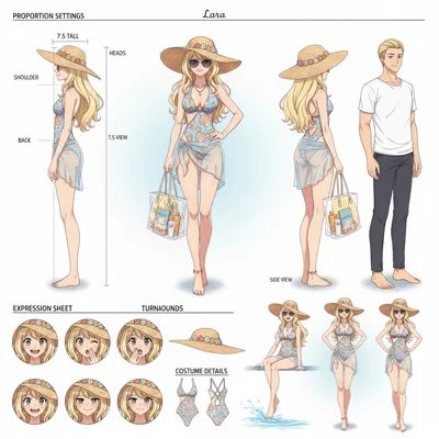 Beach character design sheet