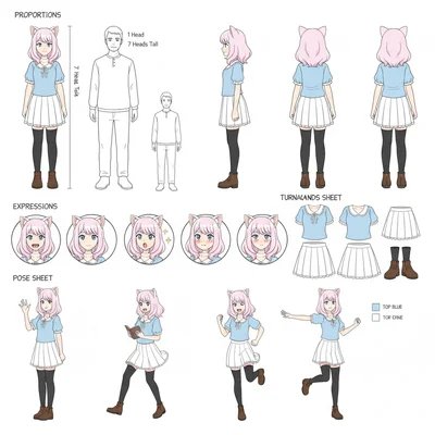 Cat girl character design sheet