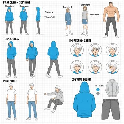 Anime character sheet with expressions